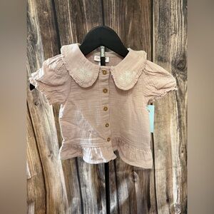 Cat & Jack Light Pink Ruffle Button-Front Top with Embroidered Collar 3T
